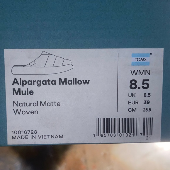 TOMS Alpargata Mallow Mule in Beige and White NWT women’s Size 8.5 - Picture 6 of 7